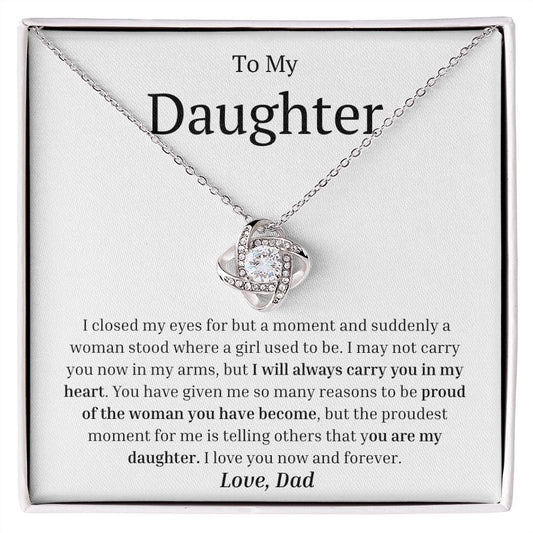 To My Daughter Love Knot Necklace - for birthdays, graduations, bridal showers, just because, any special occasion