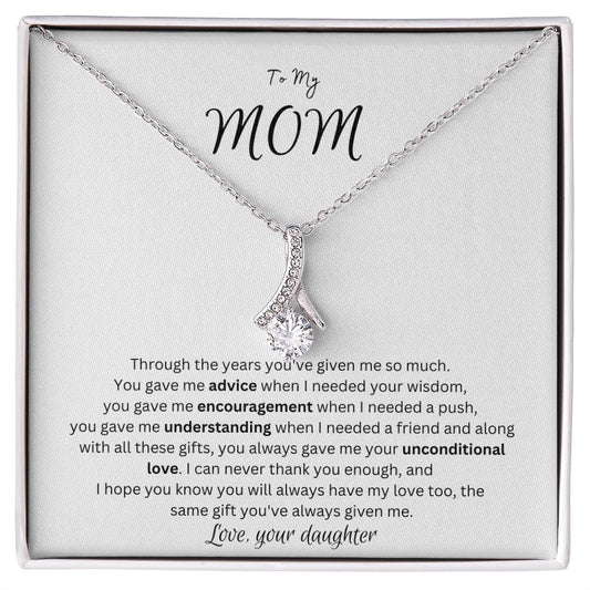 To My Mom: Alluring Beauty Necklace -Make her day with this special gift. Holidays, birthdays, Just because or any special occassion