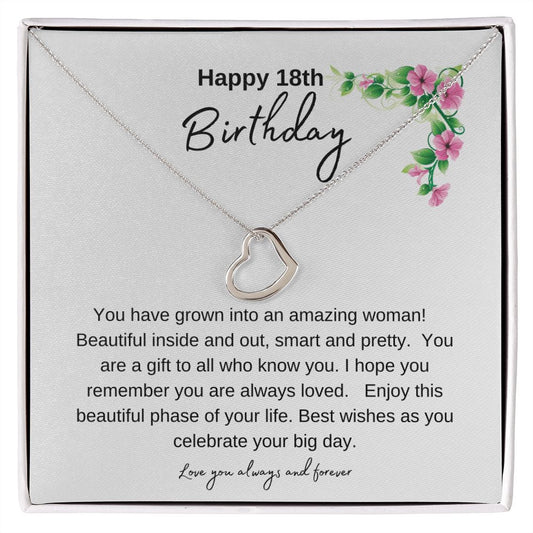 Happy 18th Birthday:   Beautiful Delicate Heart Necklace